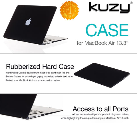 Kuzy MacBook Air 13 inch Case A1466 A1369 Rubberized Hard Cover for Older Version 2017, 2016, 2015, Black