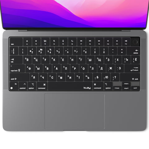 Kuzy Russian MacBook Pro Keyboard Cover 2023 2022 14 inch 16 inch M3 M1 M2 MacBook Air Keyboard Cover 15 inch 13.6 inch Silicone Skin Ultra Thin, US Version, Russian Language
