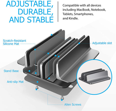 Kuzy Laptop Stand Vertical - MacBook Vertical Stand Upright - Vertical Laptop Holder Desk Stand, Closed Mac Dual Laptop Stand MacBook Holder Stand for Desk - Vertical Laptop Stand 2 Slot