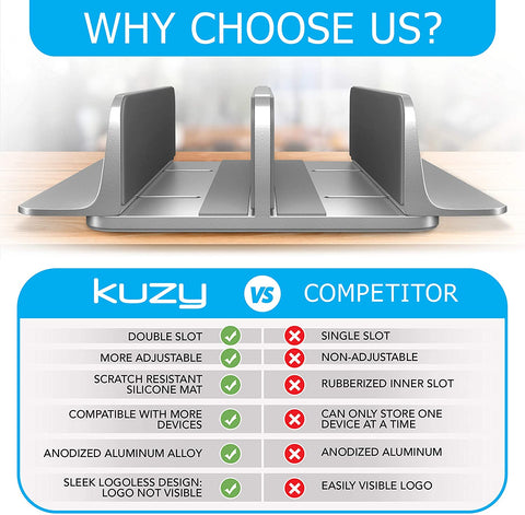 Kuzy Laptop Stand Vertical - MacBook Vertical Stand Upright - Vertical Laptop Holder Desk Stand, Closed Mac Dual Laptop Stand MacBook Holder Stand for Desk - Vertical Laptop Stand 2 Slot