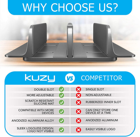 Kuzy Laptop Stand Vertical - MacBook Vertical Stand Upright - Vertical Laptop Holder Desk Stand, Closed Mac Dual Laptop Stand MacBook Holder Stand for Desk - Vertical Laptop Stand 2 Slot