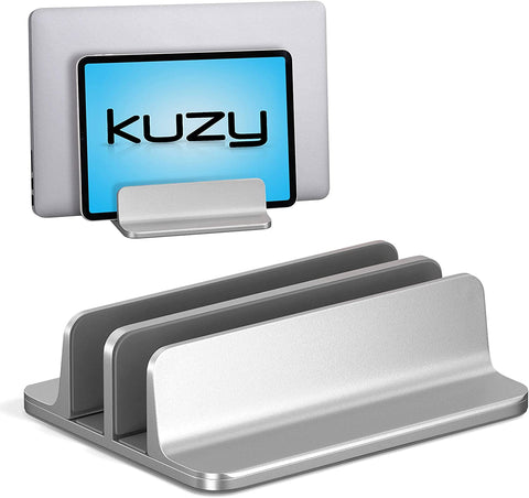 Kuzy Laptop Stand Vertical - MacBook Vertical Stand Upright - Vertical Laptop Holder Desk Stand, Closed Mac Dual Laptop Stand MacBook Holder Stand for Desk - Vertical Laptop Stand 2 Slot