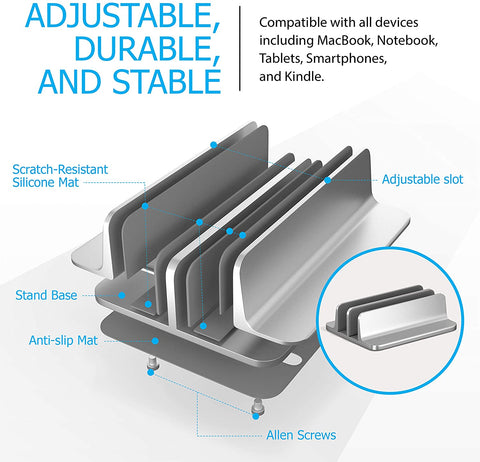 Kuzy Laptop Stand Vertical - MacBook Vertical Stand Upright - Vertical Laptop Holder Desk Stand, Closed Mac Dual Laptop Stand MacBook Holder Stand for Desk - Vertical Laptop Stand 2 Slot