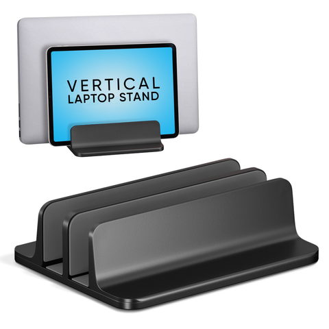 Kuzy Laptop Stand Vertical - MacBook Vertical Stand Upright - Vertical Laptop Holder Desk Stand, Closed Mac Dual Laptop Stand MacBook Holder Stand for Desk - Vertical Laptop Stand 2 Slot